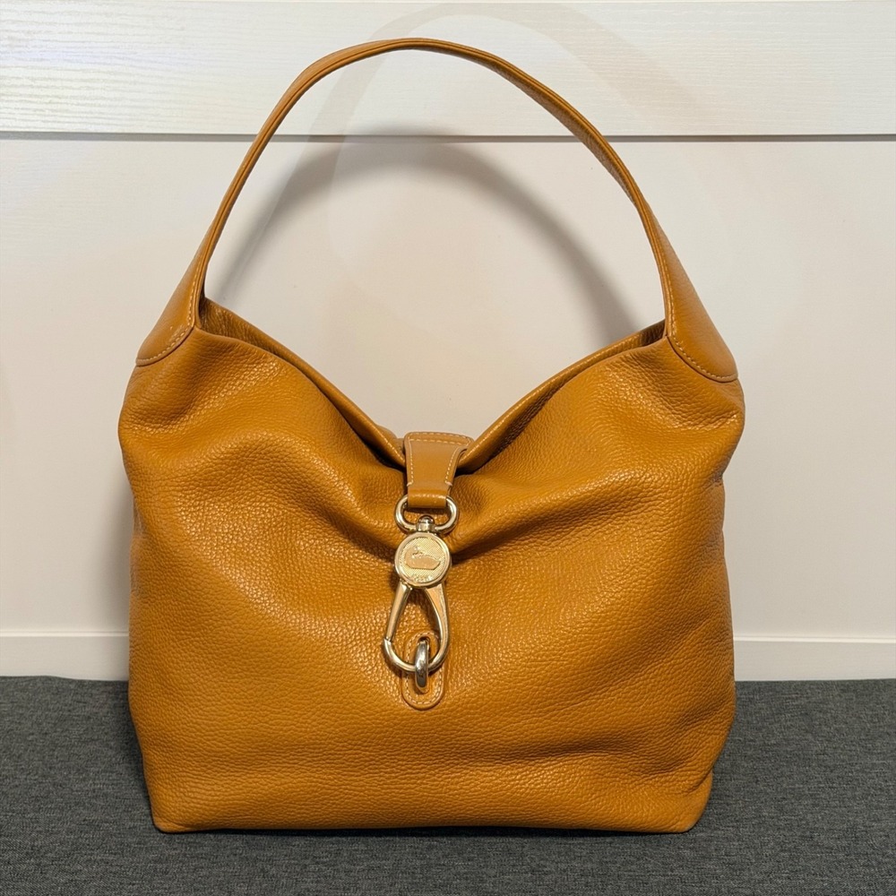 Dooney & Bourke Pebble Grain Leather Logo Lock Hobo w/Pink/White Gingham Lining